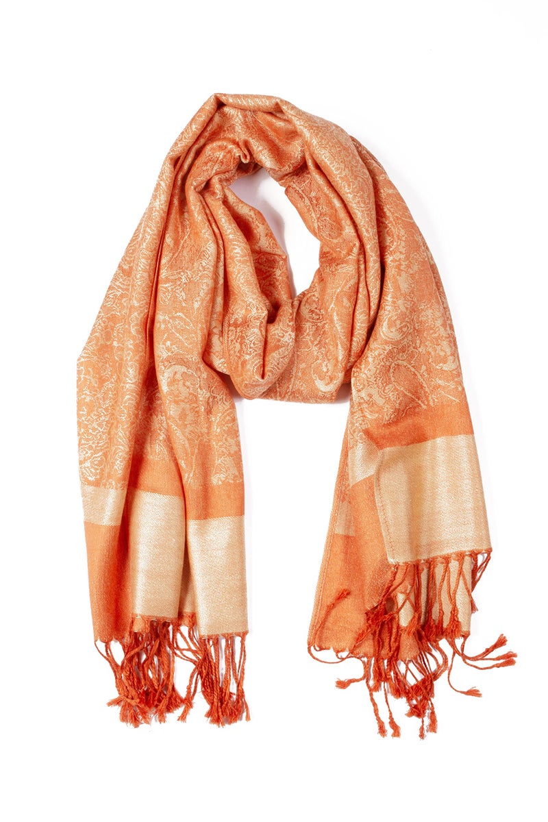 Sakkas Two Tone Vintage Jacquard Paisley Pashmina Shawl Wrap Scarf Stole - Champagne/Orange paisley - Image 5